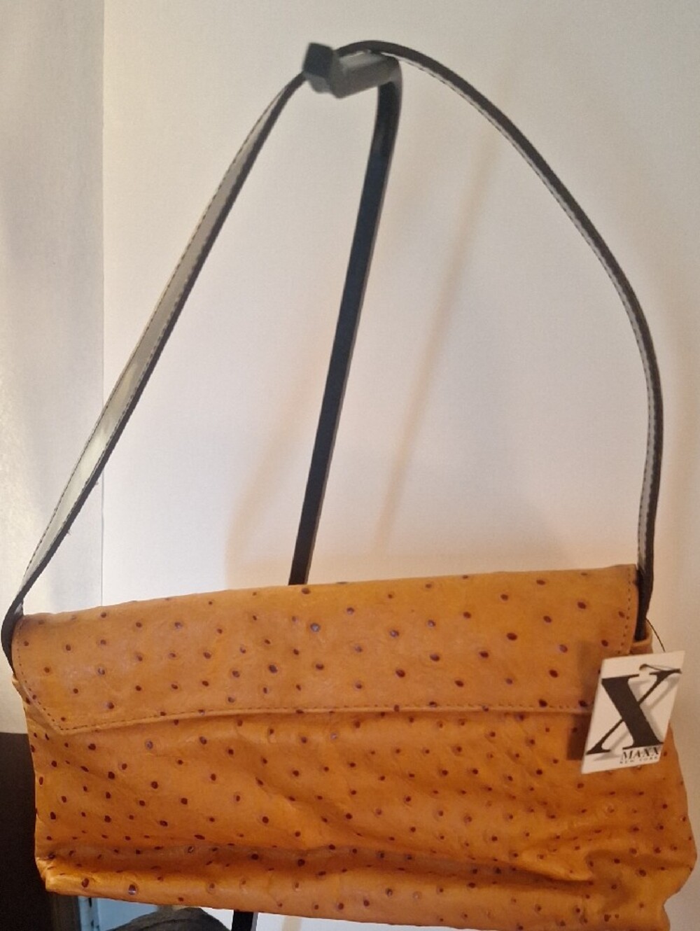 Maxx New York Ostrich-Embossed Shoulder Bag in Mustard - Picture 3 of 5